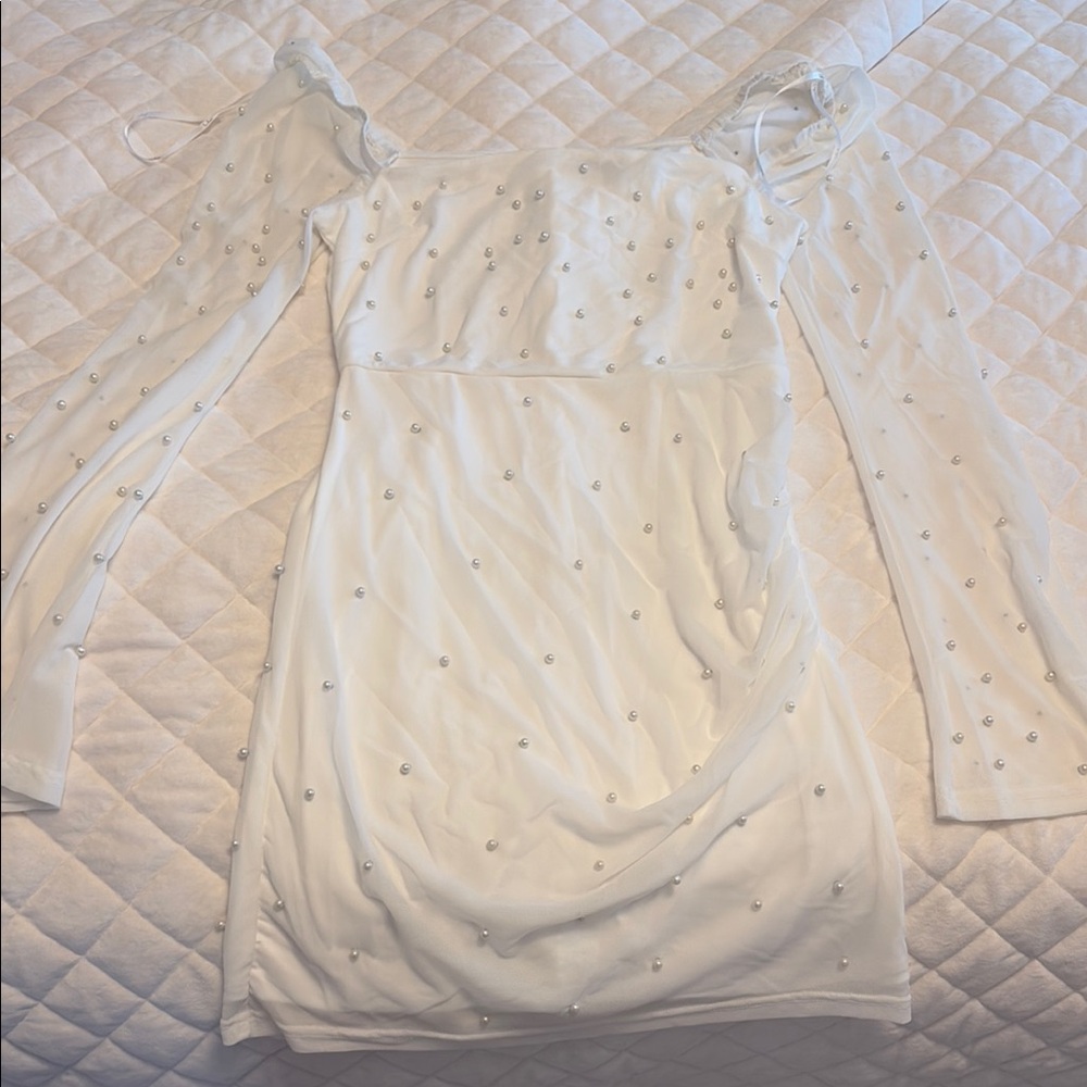 Lulus mini Bodycon White Dress with Pearl Accents - M